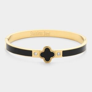 Black Quatrefoil Clover Bracelet Bangle Hinged Statement Fashion Accessories